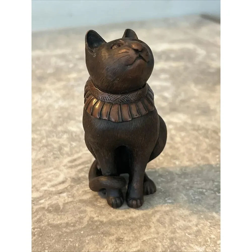 Sitting Cat Figuring by PMS Copper Tone Painted Resin 3” Trinket